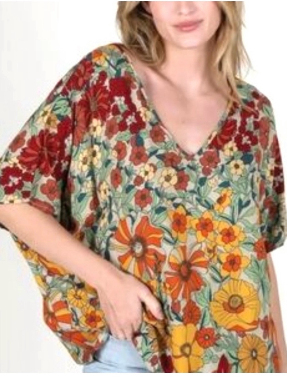 Natural Life Floral V-Neck Women’s Top - Multicolor - Picture 2 of 7